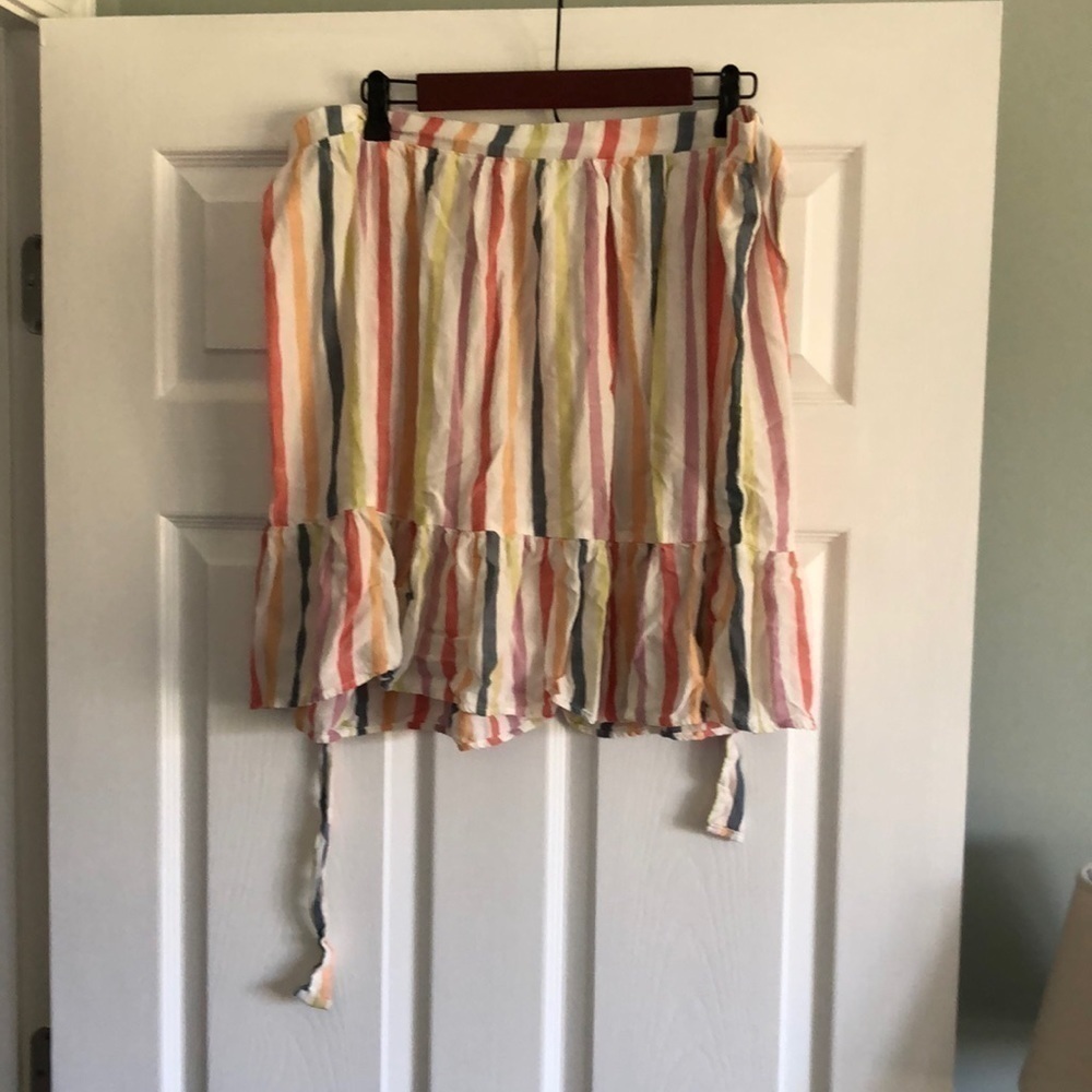 Old Navy Rainbow striped cotton tired skirt with waist tie in size XL Tall